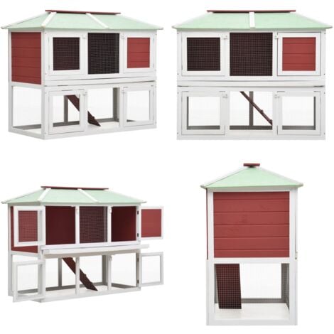 Cage double pour animaux Rouge Bois - Clapier - Lapin - Poulet - Animal Domestique - Cage - Home & Living
