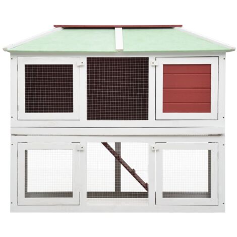 Cage double pour animaux Rouge Bois - Clapier - Lapin - Poulet - Animal Domestique - Cage - Home & Living