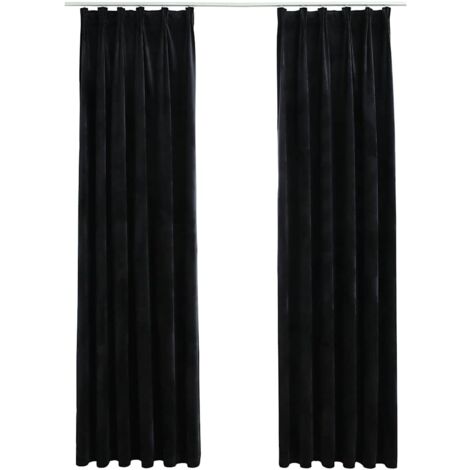 Rideaux occultants avec crochets 2 pcs Velours Noir 140x225 cm - Rideaux Noirs - Rideaux Velours - Rideaux Occultants - Décoration Intérieure - Salon - Home & Living