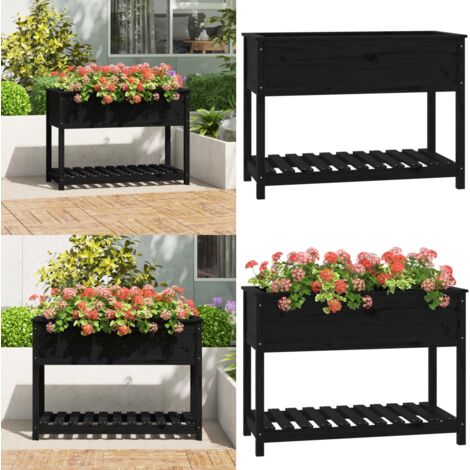 Atyhao Jardinière Avec étagère Gris 82,5x82,5x81 Cm Bois Massif De Pin