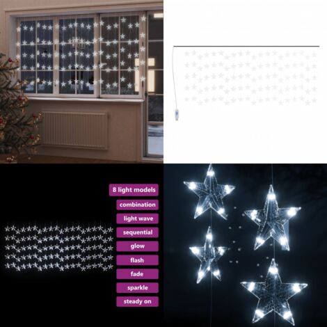 Rideau Lumineux étoiles LED 1,5x1,2m – 80 LED Blanc Chaud + 8 Flash – Décoration Noël Et Fêtes – IP44 Intérieur/extérieur