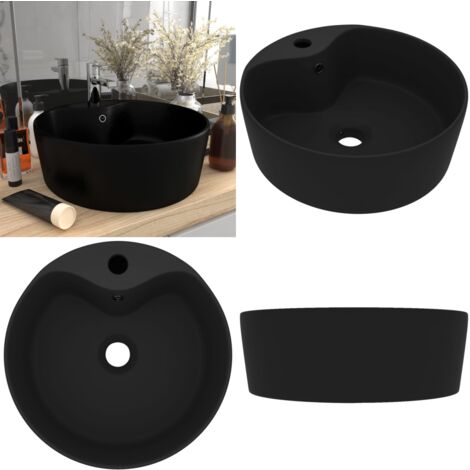 Lavabo De Luxe VidaXL En Céramique Noir Mat Avec Trop-plein - Neuf Dans Son Emballage D'origine