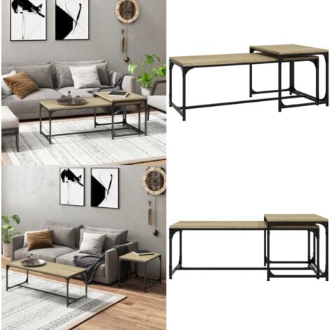Tables basses 2 pcs Chêne sonoma Bois d'ingénierie - Table Basse Industrielle - Meuble Rangement - Table D'appoint - Ensemble Tables Basses - Design Moderne - Home & Living