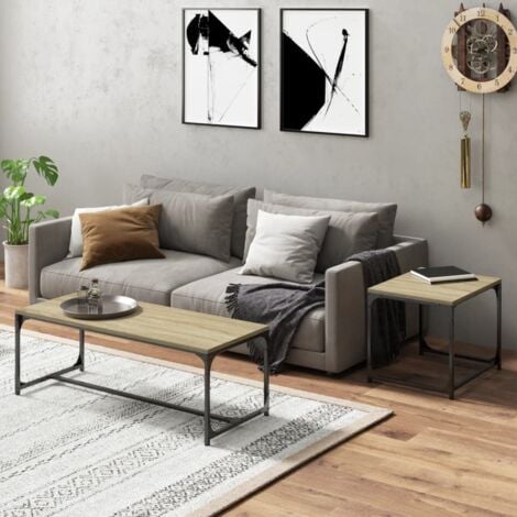 Tables basses 2 pcs Chêne sonoma Bois d'ingénierie - Table Basse Industrielle - Meuble Rangement - Table D'appoint - Ensemble Tables Basses - Design Moderne - Home & Living