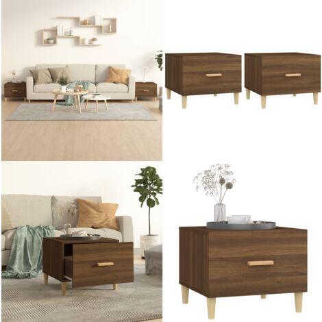 Tables basses 2 pcs chêne marron 50x50x40 cm bois d'ingénierie - Table Basse - Meuble Salon - Bout De Canapé - Table D'appoint - Table Ronde - Home & Living