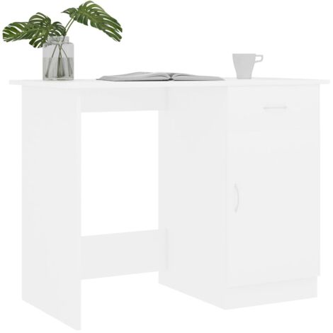 Bureau Blanc 100x50x76 cm Bois d'ingénierie - Bureau Blanc - Bureau Design - Bureau Compact - Bureau Avec Tiroir - Meuble De Bureau - Home & Living