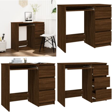 Bureau Ordinateur Chêne Marron 90x45x76 Cm - 3 Tiroirs - Bois Ingénierie - Table De Travail Et étude