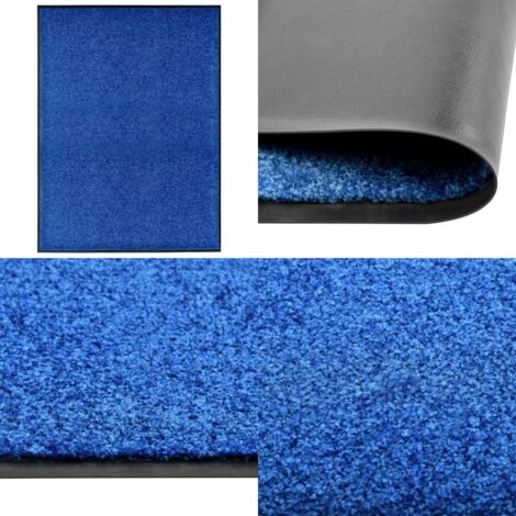 Paillasson D'Intérieur 80x120 Cm - Tapis Antidérapant Bleu Chiné, à Séchage Rapide, Pour Entrée, Couloir
