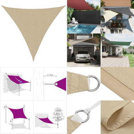 Voile D'ombrage Triangulaire 4x4x4m En Tissu Oxford - Imperméable, Protection UV, Fixation Acier - Pour Terrasse, Jardin, Balcon - Beige - 2