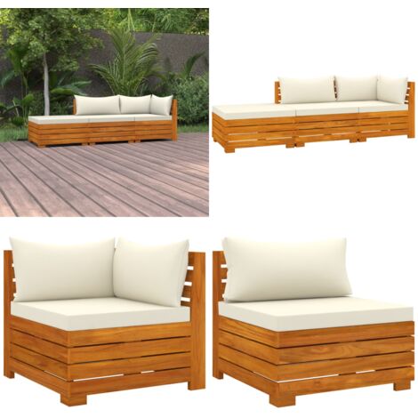 VidaXL - Ensemble Salon Jardin 3 Pièces En Bois D'Acacia Massif - Table + 2 Fauteuils - Style Rustique - Capacité 300 Kg - Crème