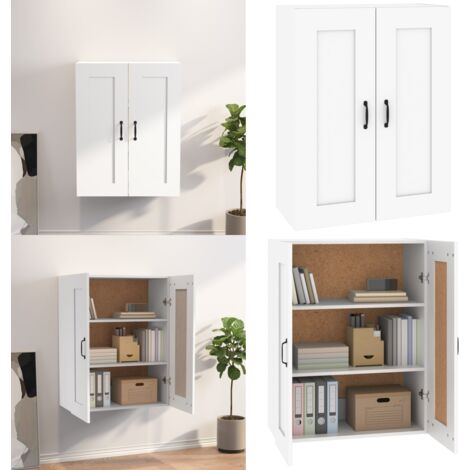 Armoire Murale Connell Dmora - Suspendue, 60x16x60 Cm, Blanc Brillant, 2 Portes, étagères Réglables - Pour Salle De Bain, Garage
