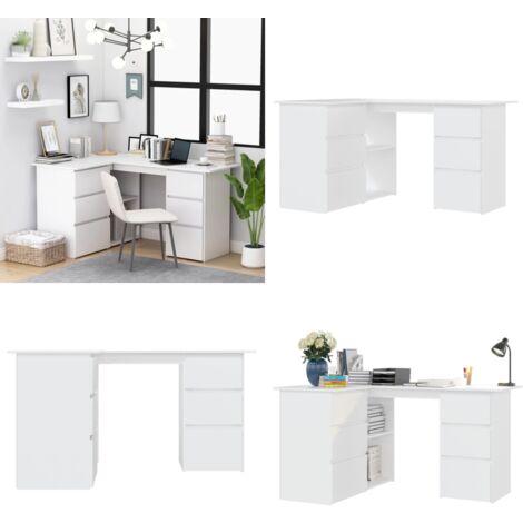 Bureau d'angle Blanc 145x100x76 cm Bois d'ingénierie - Bureau D'angle - Bureau Blanc - Bureau Informatique - Meuble De Bureau - Bureau Design - Home & Living