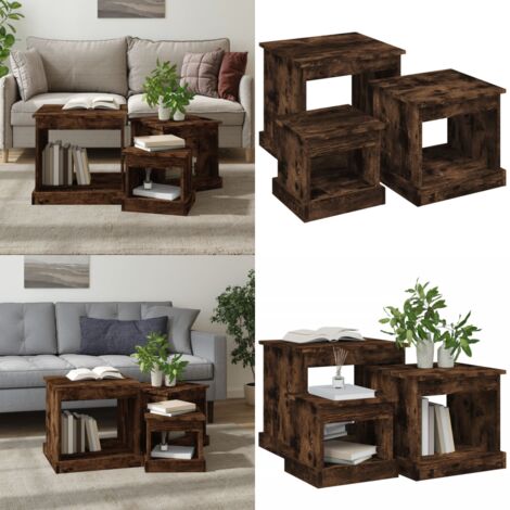 Tables basses 3 pcs chêne fumé bois d'ingénierie - Table Basse - Meuble Salon - Set De Tables - Table D'appoint - Table Côté Canapé - Home & Living