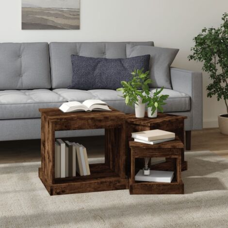 Tables basses 3 pcs chêne fumé bois d'ingénierie - Table Basse - Meuble Salon - Set De Tables - Table D'appoint - Table Côté Canapé - Home & Living