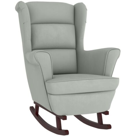 Fauteuil à Bascule Avec Dossier Réglable – Tissu Peluche, Pieds En Bois D’hévéa – Supporte 160 Kg – Pour Salon, Chambre
