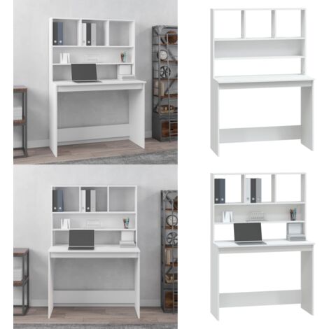 Bureau avec étagères Blanc 102x45x148 cm Bois d'ingénierie - Bureau En Bois - Bureau Simple - Bureau D'étude - Meuble De Bureau - Bureau Blanc - Home & Living