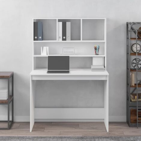 Bureau avec étagères Blanc 102x45x148 cm Bois d'ingénierie - Bureau En Bois - Bureau Simple - Bureau D'étude - Meuble De Bureau - Bureau Blanc - Home & Living