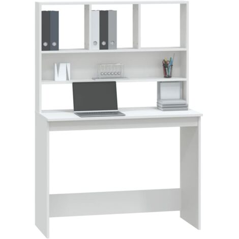 Bureau avec étagères Blanc 102x45x148 cm Bois d'ingénierie - Bureau En Bois - Bureau Simple - Bureau D'étude - Meuble De Bureau - Bureau Blanc - Home & Living