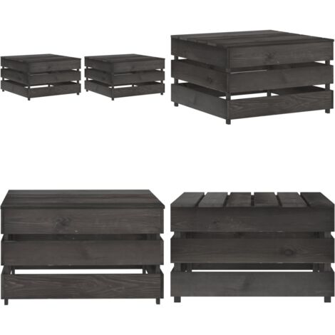 2 Tables Palette De Jardin En Pin Imprégné Gris - 60x62x37 Cm, Modulables, Pour Terrasse Ou Salon Extérieur - 14