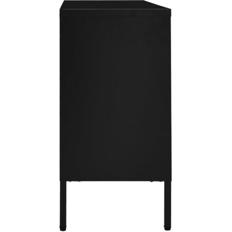 Buffet Noir 105x35x70 cm Acier et verre trempé - Buffet Noir - Meuble Rangement - Buffet Moderne - Buffet Industriel - Meuble Salon - Home & Living