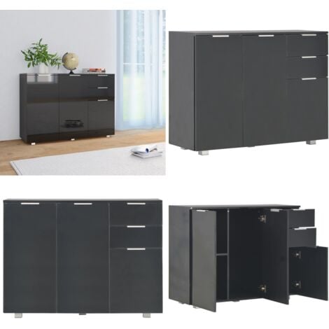 Buffet Noir brillant 107x35x80,5 cm - Buffet Noir - Meuble Rangement - Armoire Cuisine - Commode - Mobilier Intérieur - Home & Living