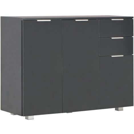 Buffet Noir brillant 107x35x80,5 cm - Buffet Noir - Meuble Rangement - Armoire Cuisine - Commode - Mobilier Intérieur - Home & Living