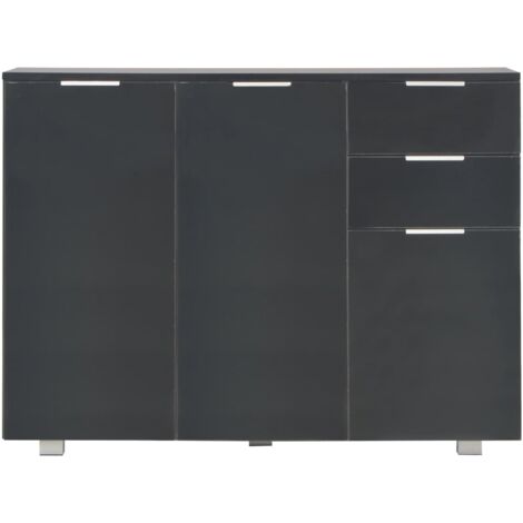 Buffet Noir brillant 107x35x80,5 cm - Buffet Noir - Meuble Rangement - Armoire Cuisine - Commode - Mobilier Intérieur - Home & Living