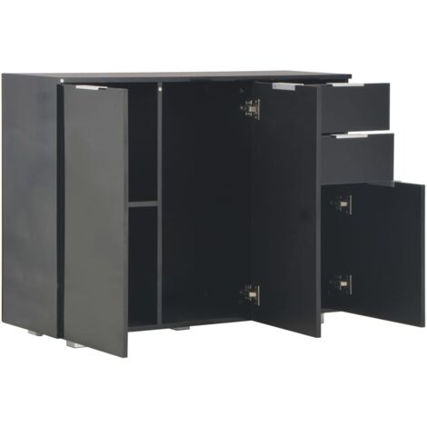 Buffet Noir brillant 107x35x80,5 cm - Buffet Noir - Meuble Rangement - Armoire Cuisine - Commode - Mobilier Intérieur - Home & Living