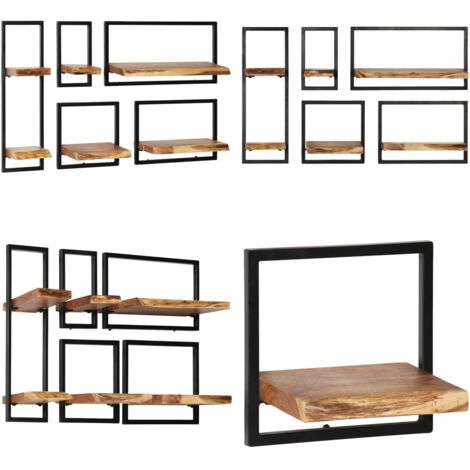 Set d'étagères murales 5 pcs Bois d'acacia massif et acier - Étagères ...