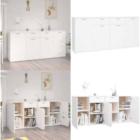 Buffet Blanc 160x36x75 cm Bois d'ingénierie - Buffet Blanc - Meuble Rangement - Armoire Entrée - Buffet Design - Mobilier Salon - Home & Living