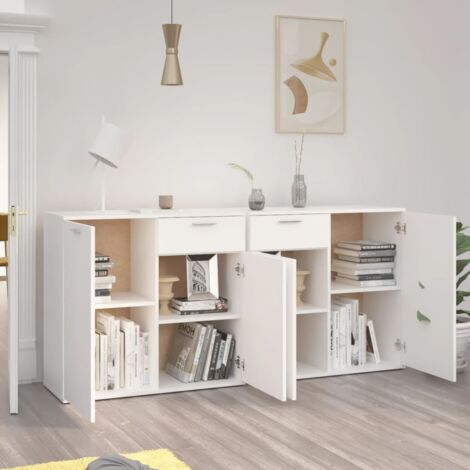 Buffet Blanc 160x36x75 cm Bois d'ingénierie - Buffet Blanc - Meuble Rangement - Armoire Entrée - Buffet Design - Mobilier Salon - Home & Living