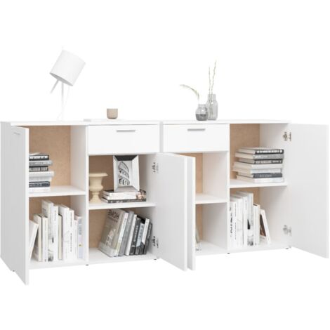 Buffet Blanc 160x36x75 cm Bois d'ingénierie - Buffet Blanc - Meuble Rangement - Armoire Entrée - Buffet Design - Mobilier Salon - Home & Living