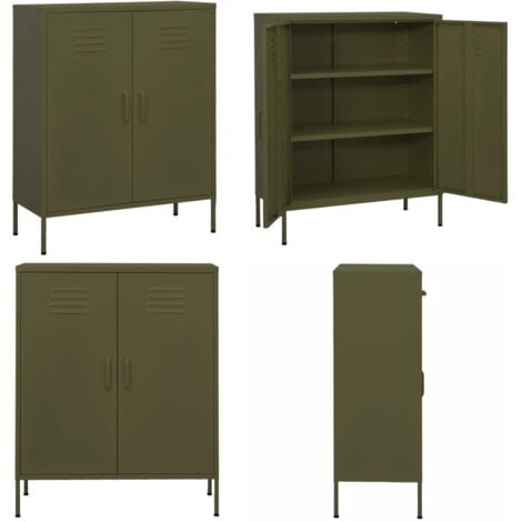 Armoire De Rangement Meuble De Rangement - Style Contemporain Vert Olive 80x35x101,5 Cm Acier BV719261