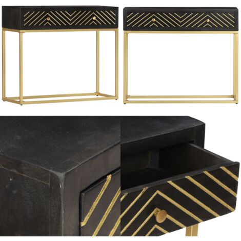 Table console Noir et doré 90x30x75 cm Bois de manguier massif - Table Basse - Meuble Industriel - Buffet - Commode - Rangement - Home & Living (1/5)