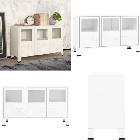 Buffet industriel Blanc 105x35x62 cm Métal et verre - Buffet Industriel - Meuble De Rangement - Buffet Blanc - Buffet Metal - Buffet Design - Home & Living