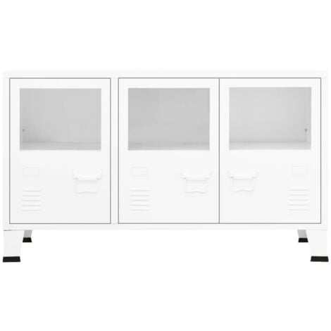 Buffet industriel Blanc 105x35x62 cm Métal et verre - Buffet Industriel - Meuble De Rangement - Buffet Blanc - Buffet Metal - Buffet Design - Home & Living
