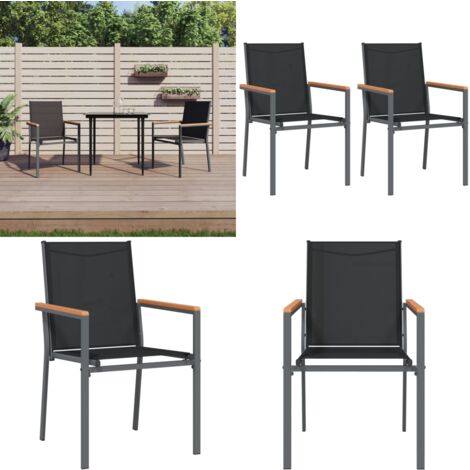 Chaises de jardin lot de 2 noir 55x61,5x90cm textilène et acier ...