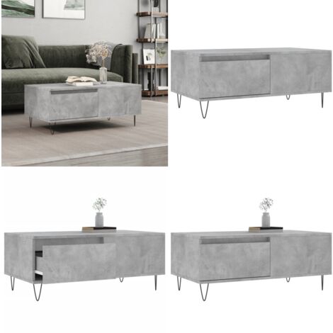 Table Basse Effet Béton 102x50x36 Cm - Gris - Bois D'ingénierie