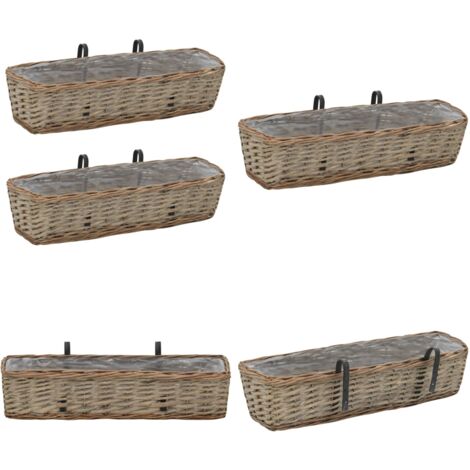 Lot De 2 Jardinières De Balcon En Osier Avec Doublure PE - 60x18x13 Cm - Style Rustique - Pour Fleurs, Herbes, Légumes