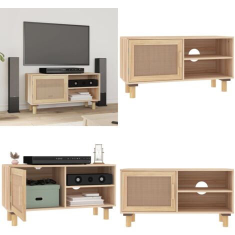 Meuble TV Marron 80x30x40cm Bois de pin massif et rotin naturel - Meubles Tv - Meuble Tv - Support Tv - Unité Tv - Meuble Design - Home & Living (1/5)