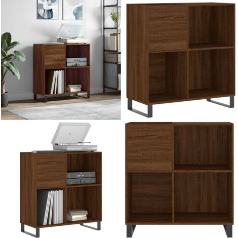Meuble Rangement Vinyle Et Tourne-Disque - Chêne Sonoma 85x38x48 Cm - Bois Ingénierie Et Pieds Fer - À Assembler