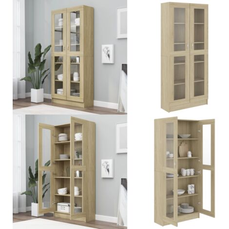 Armoire vitrine Chêne sonoma 82,5x30,5x185,5 cm Bois ingénierie ...