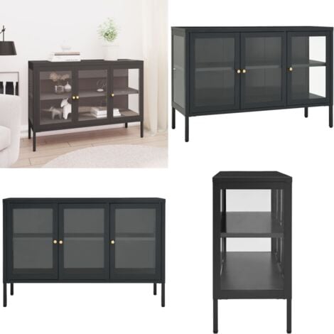 Buffet Anthracite 105x35x70 cm Acier et verre - Buffet - Meuble De Rangement - Armoire - Vitrine - Mobilier - Home & Living