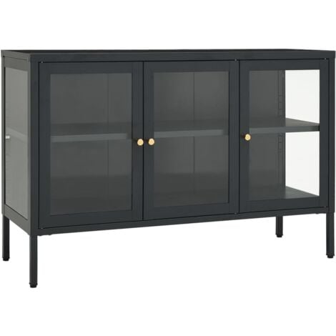 Buffet Anthracite 105x35x70 cm Acier et verre - Buffet - Meuble De Rangement - Armoire - Vitrine - Mobilier - Home & Living