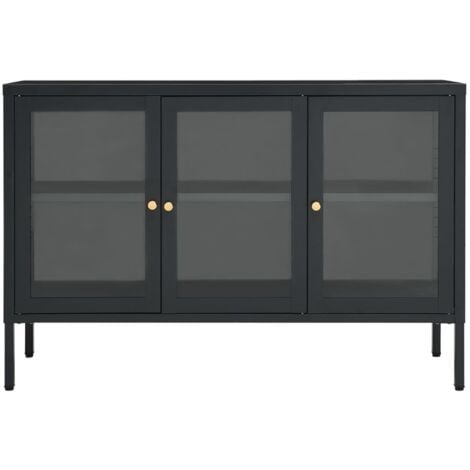 Buffet Anthracite 105x35x70 cm Acier et verre - Buffet - Meuble De Rangement - Armoire - Vitrine - Mobilier - Home & Living