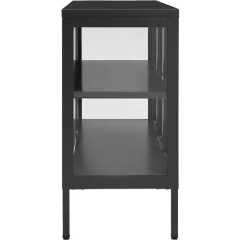 Buffet Anthracite 105x35x70 cm Acier et verre - Buffet - Meuble De Rangement - Armoire - Vitrine - Mobilier - Home & Living