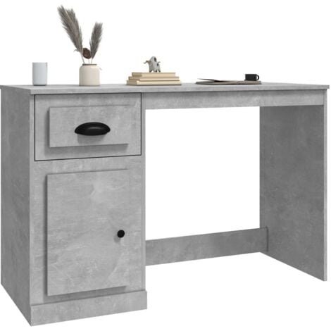 Bureau avec tiroir gris béton 115x50x75 cm bois d'ingénierie - Bureau D'ordinateur - Bureau Design - Bureau Modulaire - Bureau Avec Tiroir - Bureau Gris - Home & Living