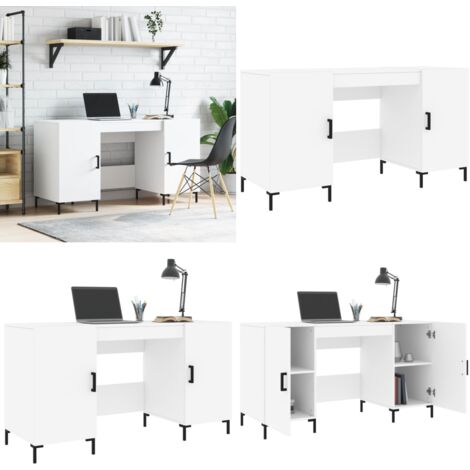 Bureau blanc 140x50x75 cm bois d'ingénierie - Bureau Blanc - Bureau D'étude - Meuble De Bureau - Bureau Informatique - Design Industriel - Home & Living