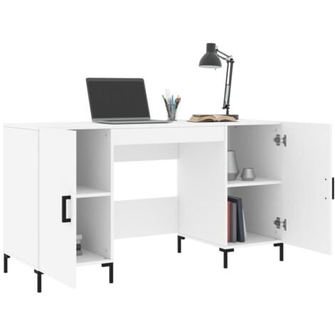 Bureau blanc 140x50x75 cm bois d'ingénierie - Bureau Blanc - Bureau D'étude - Meuble De Bureau - Bureau Informatique - Design Industriel - Home & Living