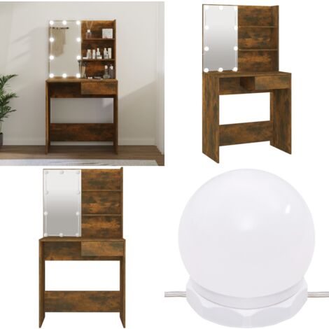 Coiffeuse avec LED Chêne fumé 74,5x40x141 cm - Coiffeuse - Meuble De Salle De Bain - Vanity - Table De Maquillage - Éclairage Led - Home & Living (1/5)